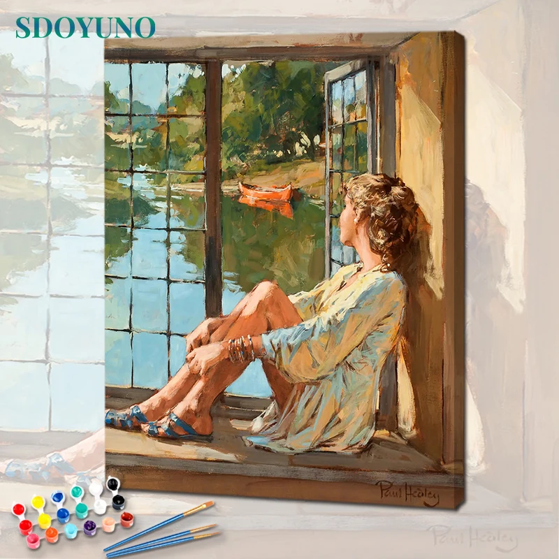 

SDOYUNO 60x75cm Paint By Numbers For Adult Scenery DIY Oil Painting By Numbers On Canvas Figure Number Painting Girl Home Decor