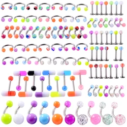 8/10/14pcs Acrylic Colorful Mixed Style Nose Ring Tongue Lip Eyebrow Ring Ear Studs Tragus Helix Lobe Ball Piercing Body Jewelry