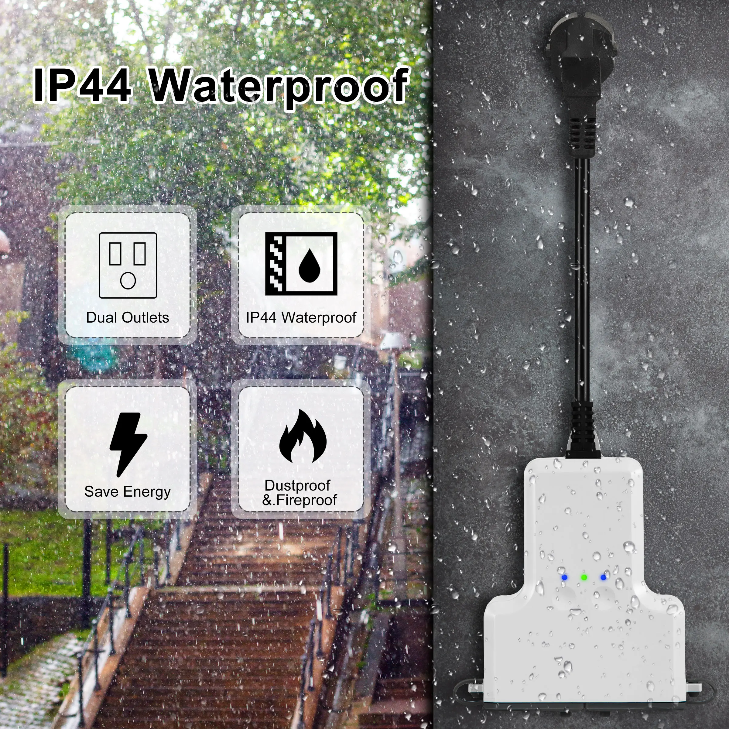 GIRIER-enchufe inteligente WiFi para exteriores, dispositivo con 2 salidas, 16A, Control remoto inalámbrico por aplicación Smart Life, funciona con Alexa y Google Home