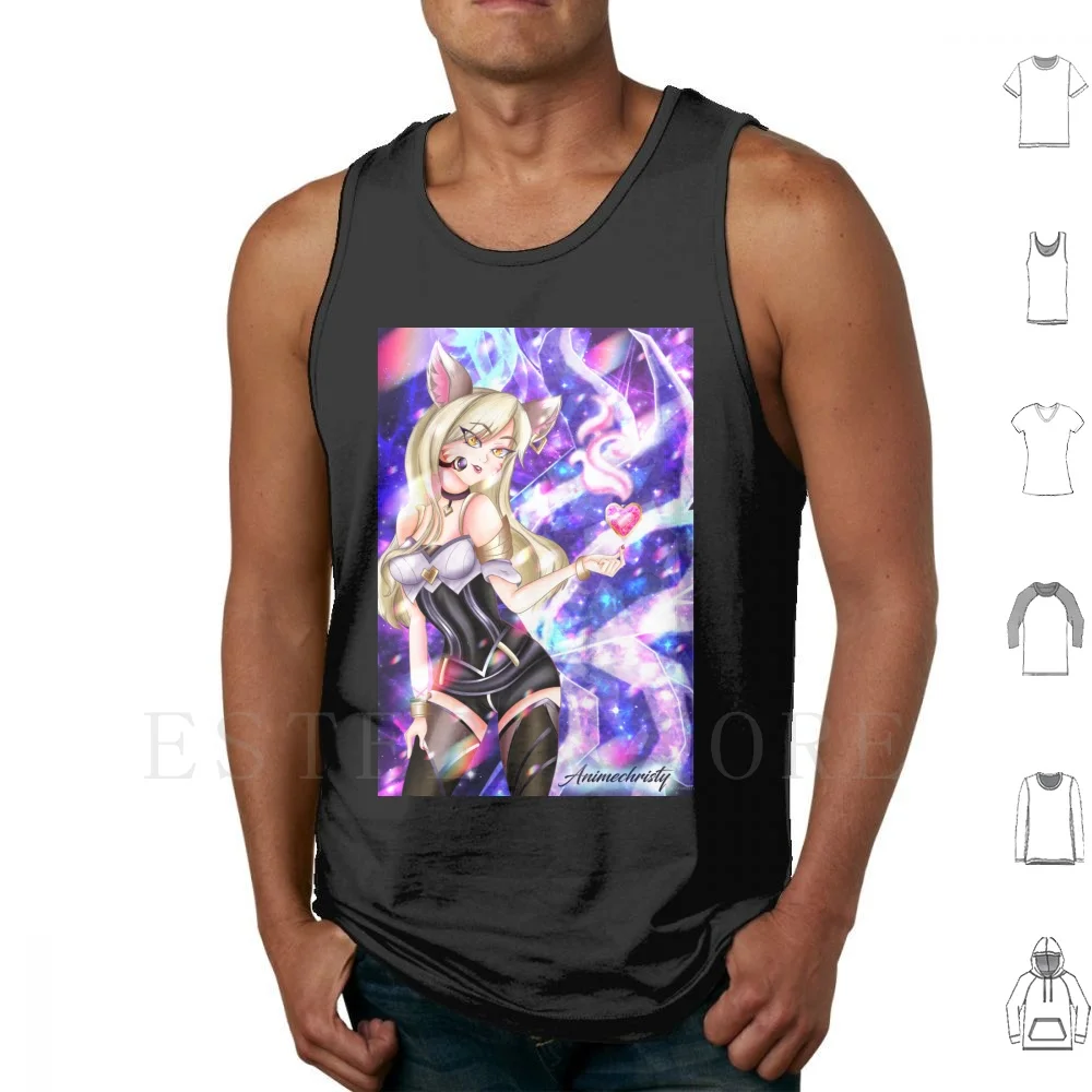 Camiseta sin mangas con estampado de zorro y cristal para chica, chaleco sin mangas con diseño de corazón de cristal, animechy, Waifu, Ahri, Kda, Riotgames