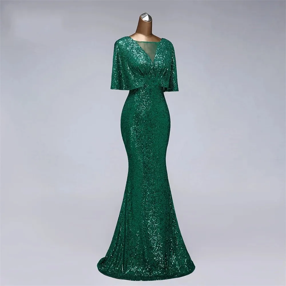 Sexy Sequin Avondjurk Korte Mouwen Vestidos De Fiesta Green Dress Avondjurken Voor Vrouwen Party Jurk Prom Dresses