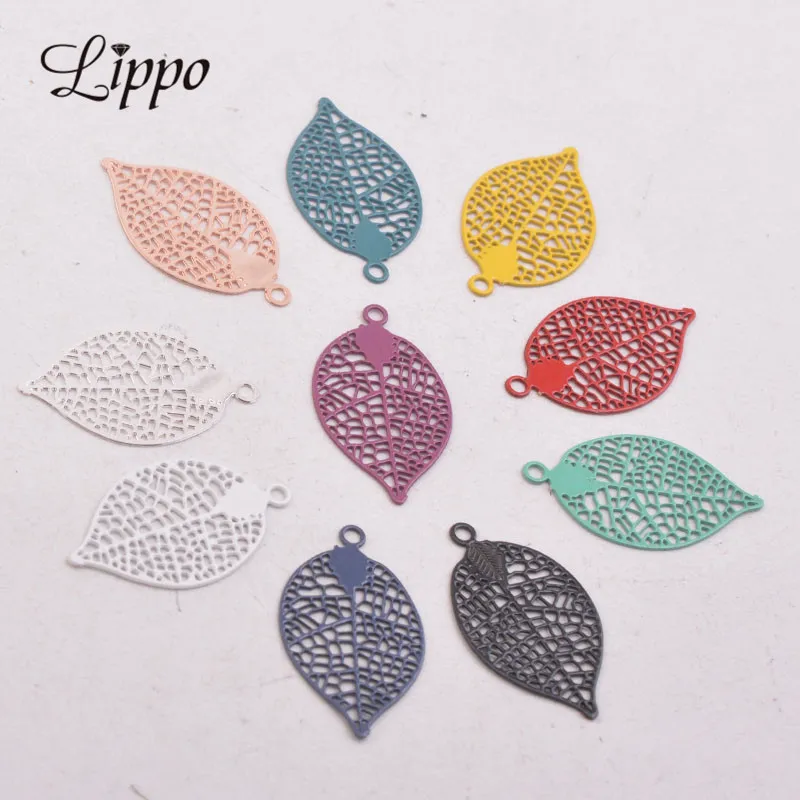 100pcs AC10464 11*19mm Small Print Leaf Charm Brass Leaves Jewelry accessories