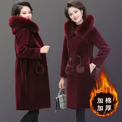 Middle-Aged Imitation Fur Coats Women's 2026 Winter New Jacket Plus Velvet Thick Ladies Mink Velvet Outwear Mid-Length Overcoat