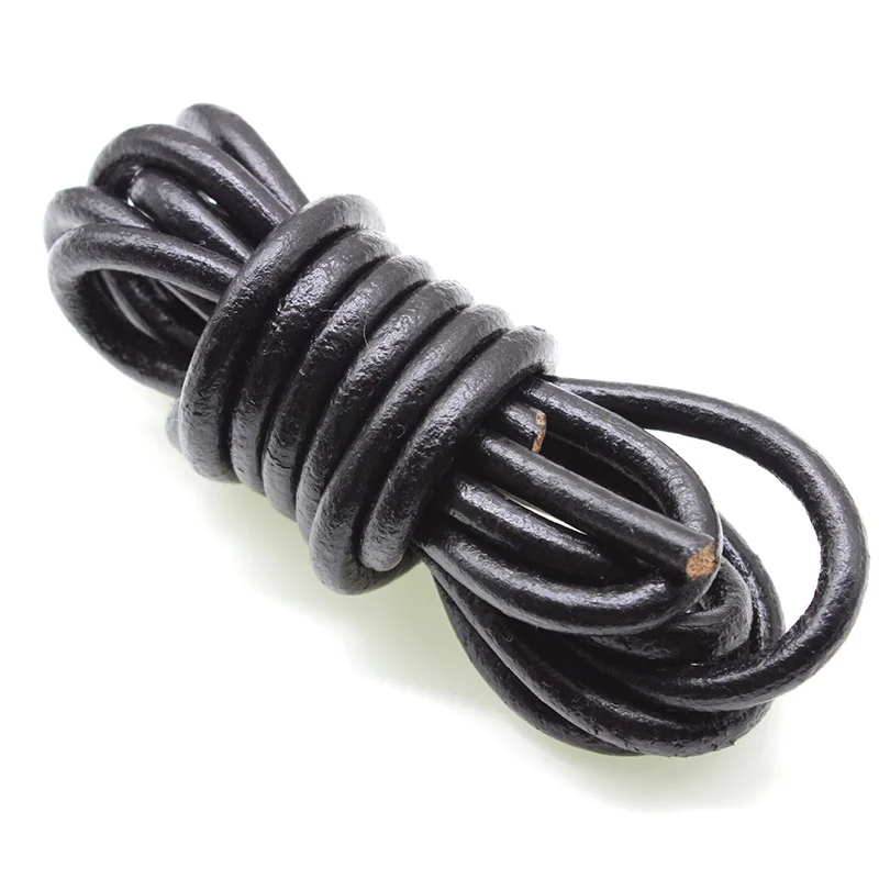 2m Black Color Real Genuine Leather Cord 2 3 4 5 6 8 mm Round Flat Leather Rope String Fit Necklace Bracelet DIY Jewelry Making