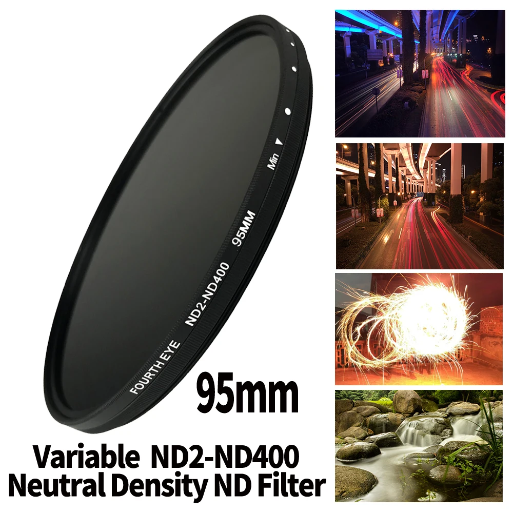 ND Lens 95mm Variable ND2-ND400 Neutral Density  Filter Fader ND Adjustable Optical Glass Lens Apply to  95mm camera lens