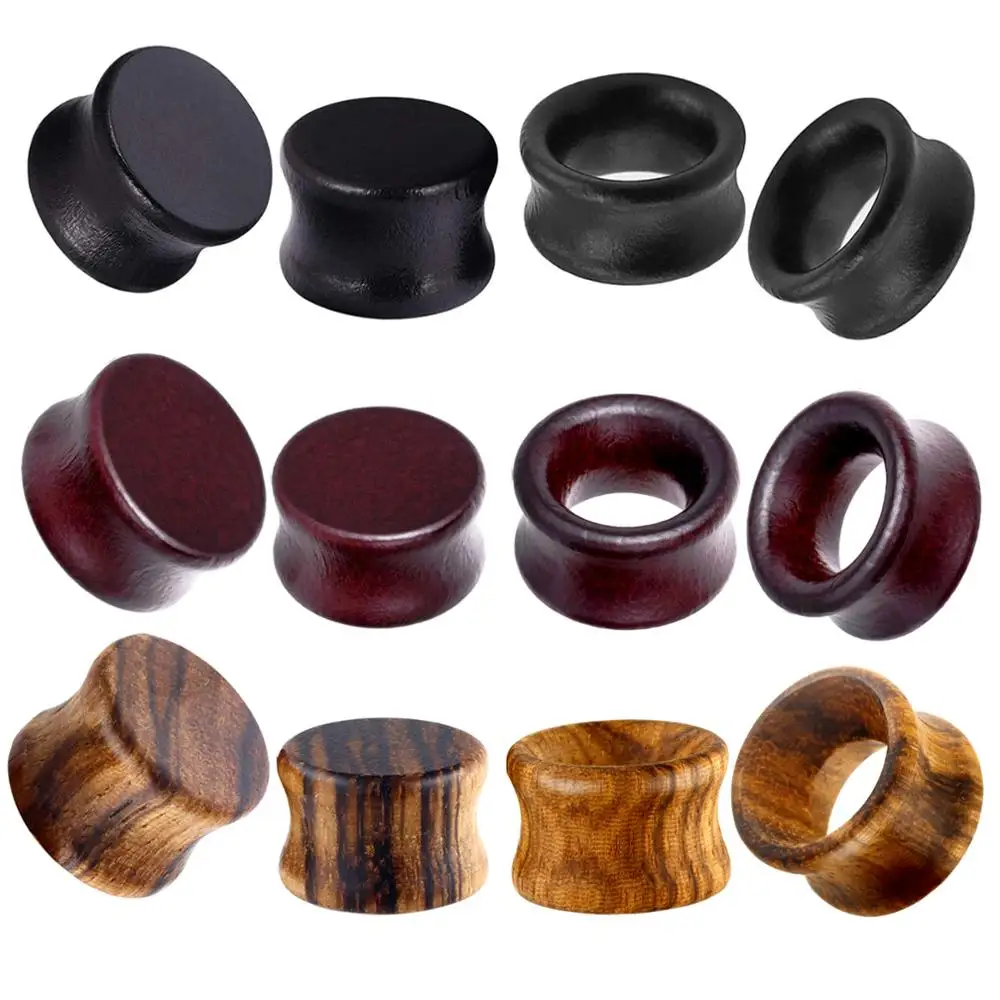 JUNLOWPY 2g 0g 00g Wood Flesh Tunnels Double Flared Ear Stretchers Saddle Plugs Gauges Lobe Expanders Body Piercing Jewelry 2pcs