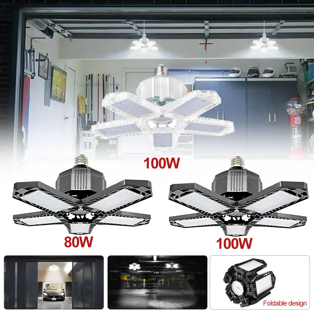 

80W/100W LED Five Leaf Garage Light Foldable Garage Ceiling Lamp Deformation Basement Indoor Outdoor Deformation High Bay Light