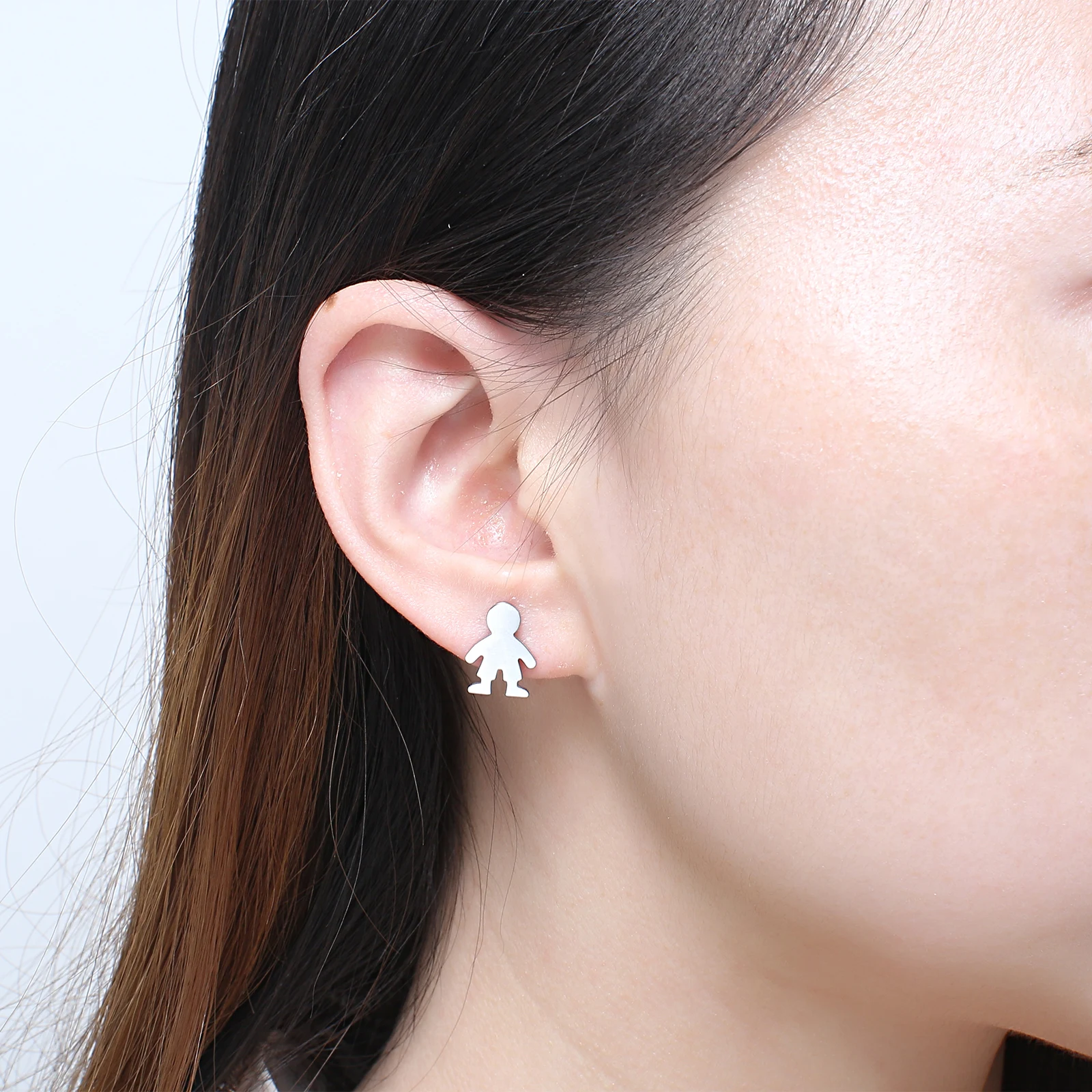 Fashion New Family Stainless Steel Stud Earrings Boy and Girl  Color Cute Gifts Stainless Steel Jewelry Couple Earings