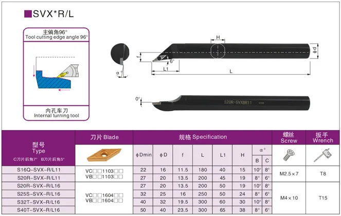 S10K S12M S16Q-SVXCR11 S20R-SVXCR16 S25S-SVXCR16ภายในเครื่องจักรกลหลุมตัดมุม96ภายในเครื่องกลึงโลหะ