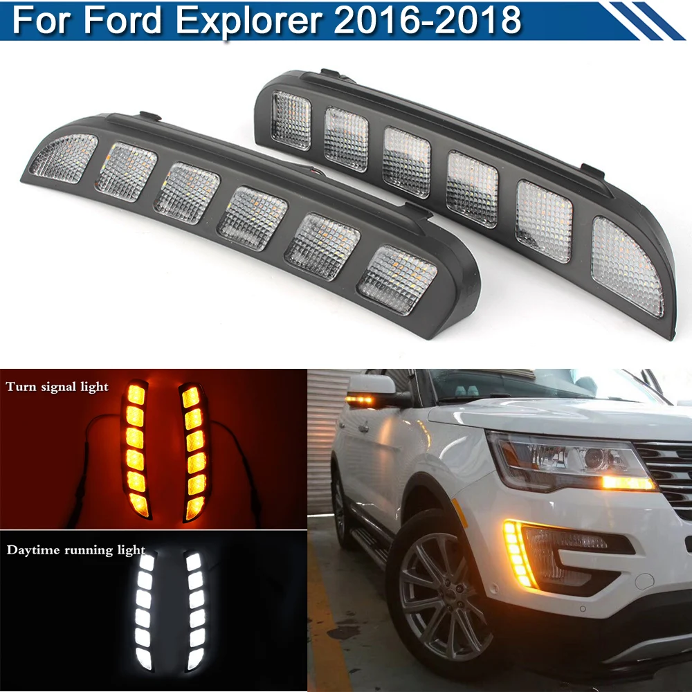 2Pcs LED DRL Daytime Driving Light  For Ford Explorer 2016 2017 2018 White DRL Daytime Driving Light Turn Signal Lights