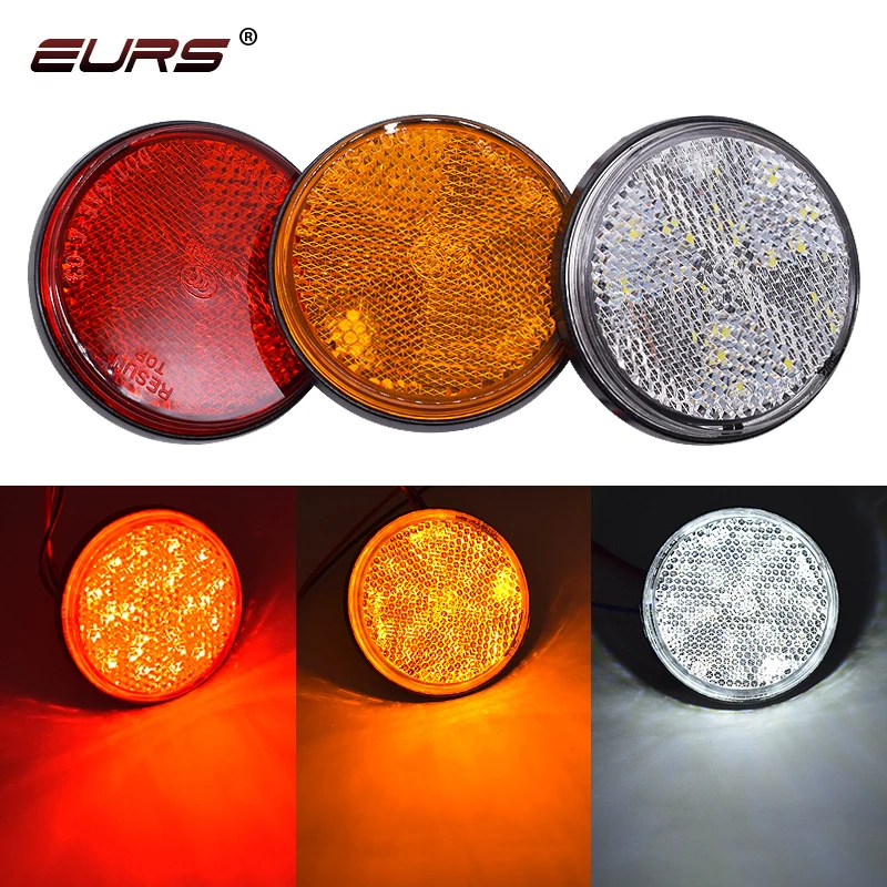 EURS White Yellow Red 24 SMD Car Round Tail Lights Turn Singal Light Lamp ATV LED Reflectors Truck Side Warning Light Bulbs 12V