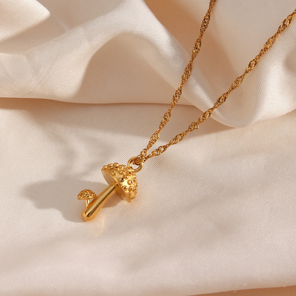 

Gold Stainless Steel Necklaces for Women Charm Lovely Mushroom Pendant Necklace Stylish Jewelry wholesale