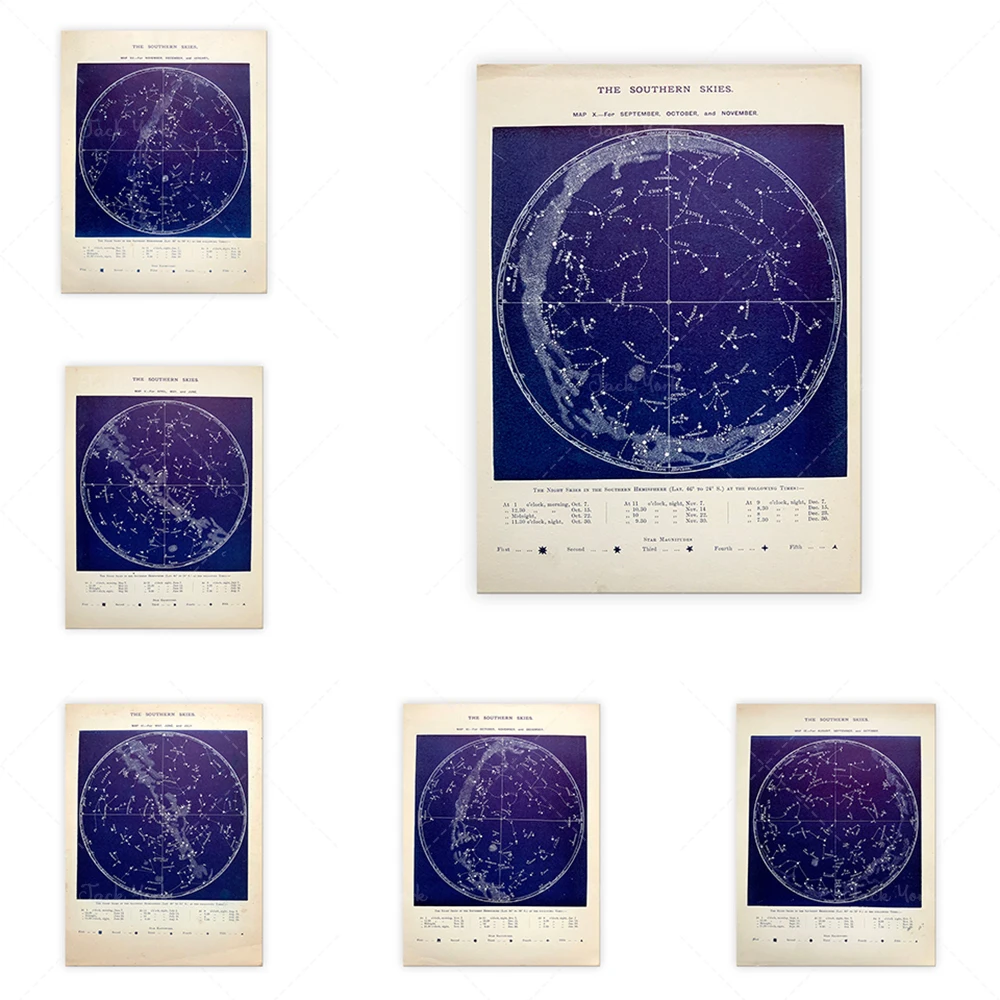 Antique ZODIAC STAR Chart Astronomy Print 1896 Constellation Night Sky Astrology