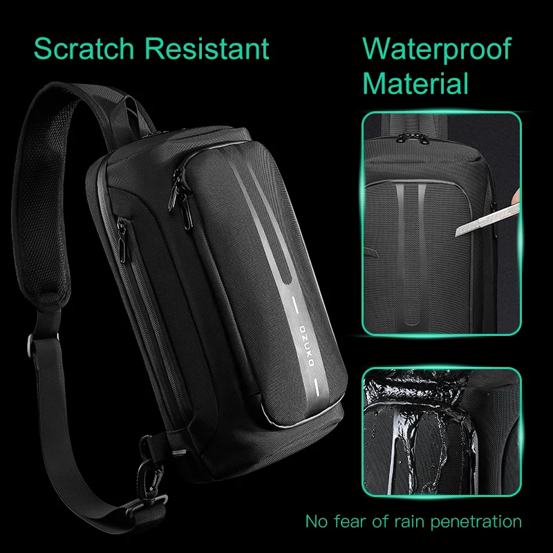 OZUKO Multifunction Men Chest Bag Anti-theft Male Sling Shoulder Bags Waterproof USB Charging Outdoor Crossbody Messenger Bag