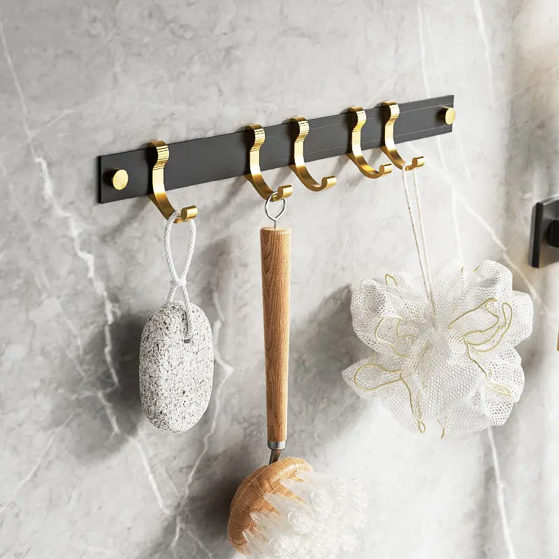 Black Gold luxury Towel Hanger Wall Mounted Bathroom tissue box Towel Bar wall hook Space Aluminum Shelf Toilet Holder PunchFree