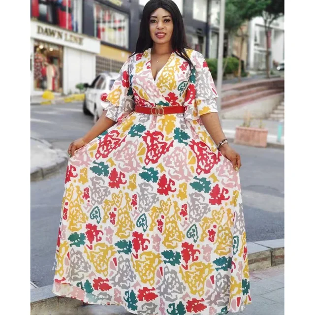 African Print Dresses For Women 2024 New Fashion Short Sleeve Summer Chiffon Maxi Long Dress Plus Size Ladies Clothing AliExpress