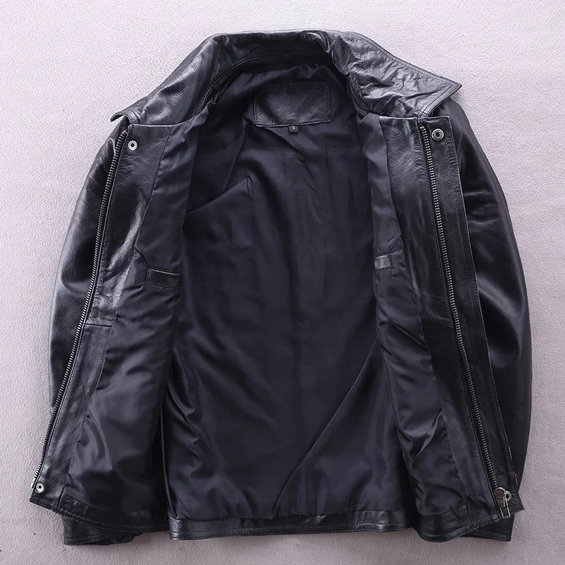 

Men Luxury Cowhide Real Leather Motorcycle Jacket Street Slim Fit Zipper Casual Short Coat Spring Autumn Outerwear Plus Size 5XL