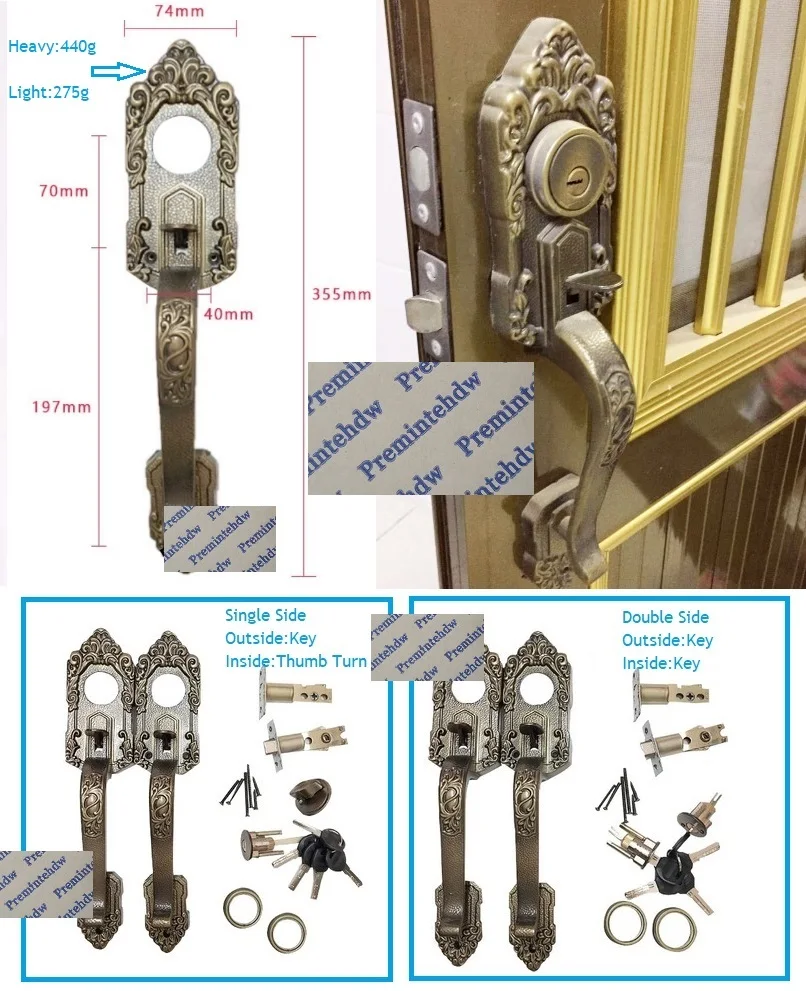 Zinc Antique Bronze Lock Set With Lever Bow Pull Thumb Push Trigger Aluminum Frame Glass Wooden Door American European Rural