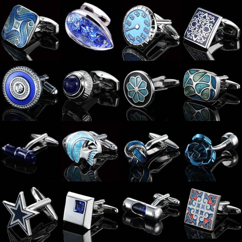 גברים של חפתים כחול כוכבים עלה נחושת חומר שרוול כפתור באיכות גבוהה צרפתית חולצה חפתים חתונת אביזרי תכשיטי Gif