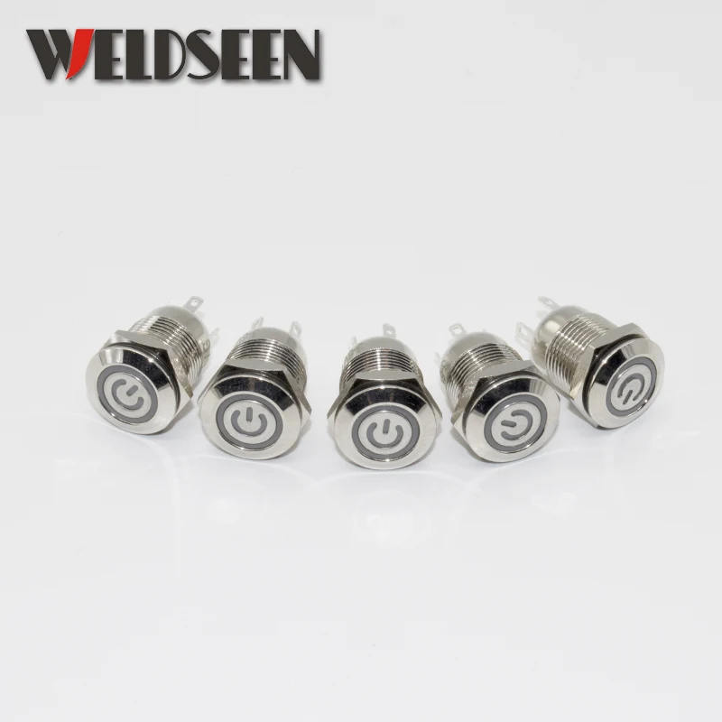 12mm Metal Button Switch Momentary Latching Type Electrical Power Button Fixed Switch 3V 6V 12V 24V 220V LED Light