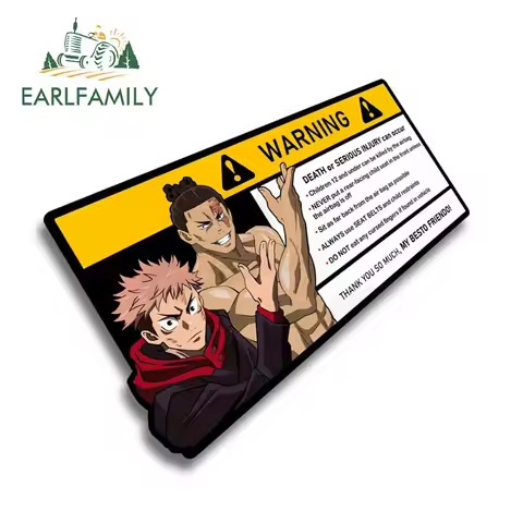 EARLFAMILY 15cm x 7cm Creative Warning Car Sticker for Itadori Yuji Decal Cartoon Anime Vinyl JDM Window Trunk Stickers