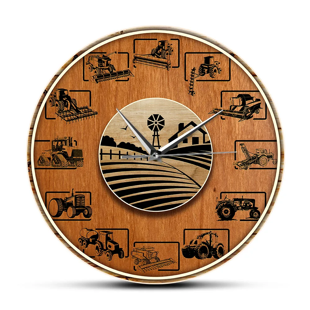 Vintage Farm Tractor Wood Texture Acrylic Print Wall Clock Farming Wall Art Silent Wall Clock Hanging Watch Farmhouse Art Decor