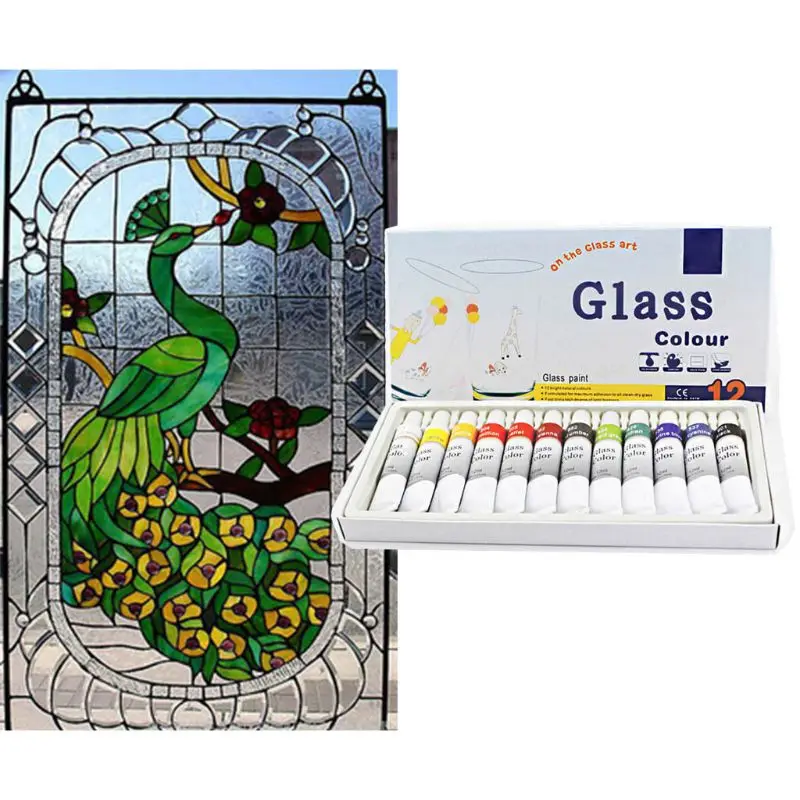 12ml 12 Color Glass Paint Acrylic Hand Painted Pigments Drawing Tubes Art Supply