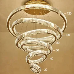 Modern Luxury Round Circle Chrome Gold Crystal Large Chandelier Lighting For Villa Staircase Cristal Living Room Restaurant Lamp