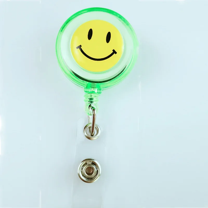 10pcs Smile Cute Retractable Clip with Lanyard Buttons Badges Reel for School Office Strap Credentials Supplies ID Card Holder