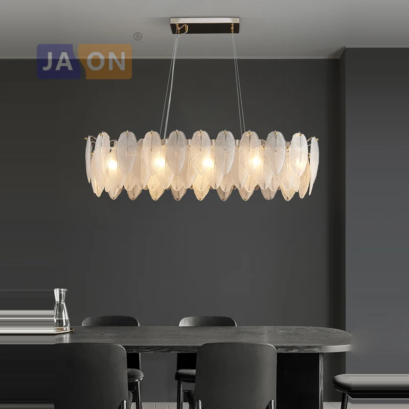 LED Art Deco Postmodern White Glass Goose Feather Designer Chandelier Lighting Lustre Suspension Luminaire Lampen For Foyer