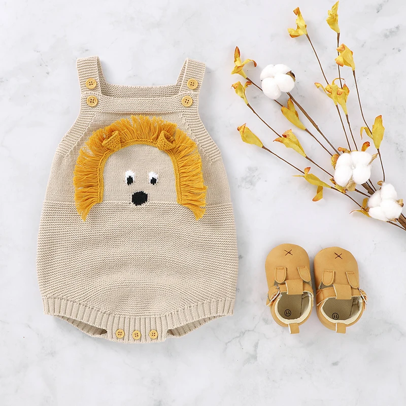 Baby Bodysuit Cute Cartoon Lion Toddler Infant Onesies 100%Cotton Knitted Newborn Children Clothing One Piece Overall Sleeveless