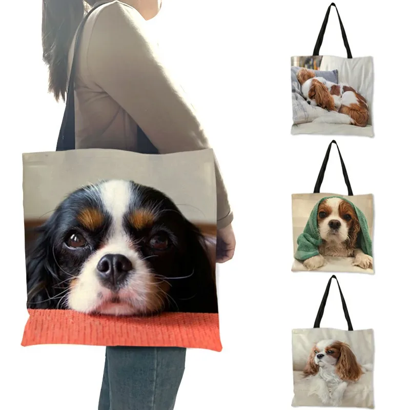 Dropshipping  Charles Spaniel Dog Print Women Handbags Fashion Tote Shoulder Bags Large Capacity Shopping Bag Bolsa Feminina