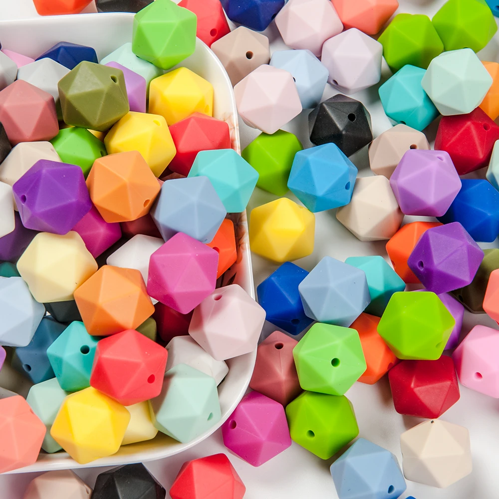 Dễ Thương-Ý Tưởng 10 14Mm Icosahedron Silicone Hạt Mọc Răng Đồ Chơi Cho Bé Sơ Sinh DIY Núm Vú Giả Dây Xích Phụ Kiện Cho Bé Hàng không Chứa BPA