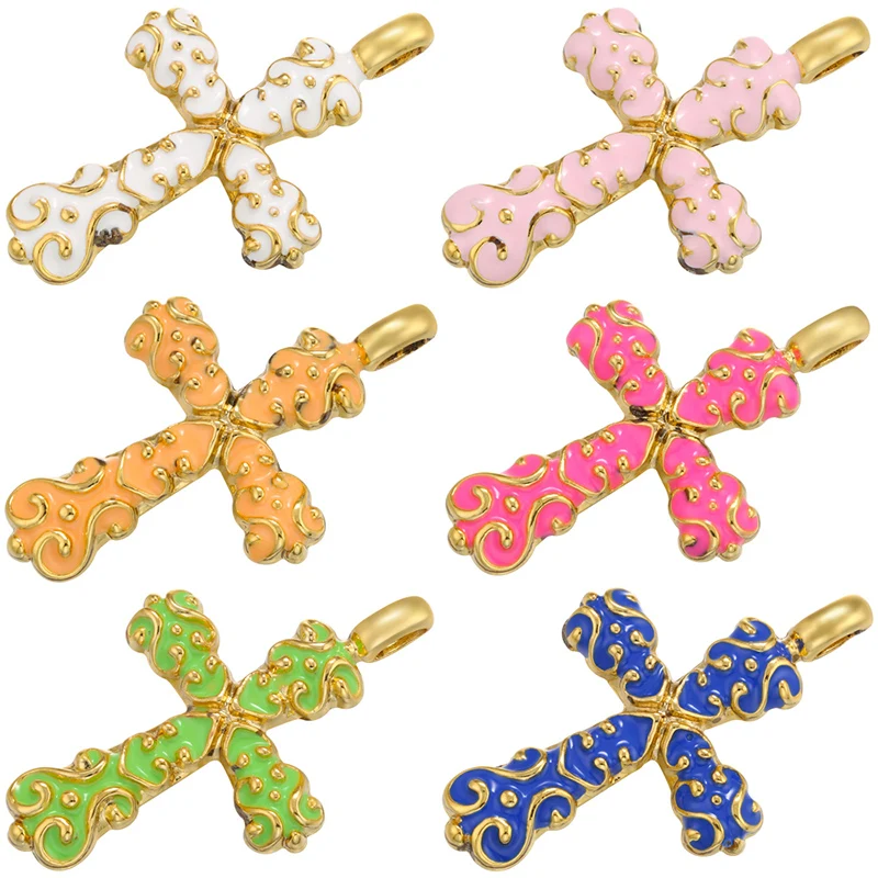 ZHUKOU gold color NEW Cross Enamel Pendant Drop Oil Pendant for Women DIY Handmade Necklace Jewelry Accessories Wholesale VD1048