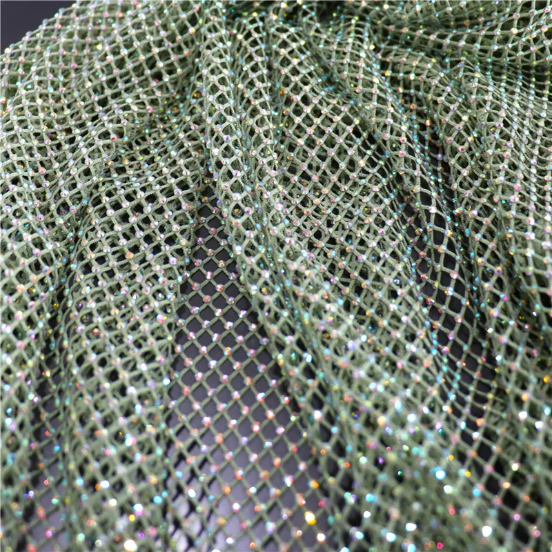 SS10 Gold Color AB Rhinestone Mesh Fabric Sewing Crystal Trim Ribbon Strass Applique Decoration DTY Dress Clothes
