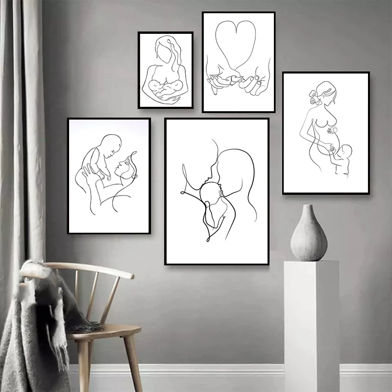 

Family Portrait Art Line Painting Abstract Minimalist Art Canvas Print Modern Painting Living Room Home Decoration Wall Painting