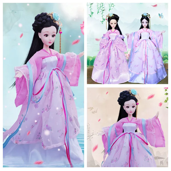 1/6 Scale 30cm Ancient Costume Hanfu Dress Long Hair Fairy Princess Barbi Doll Joints Body Model Toy Gift For Girl C1235A