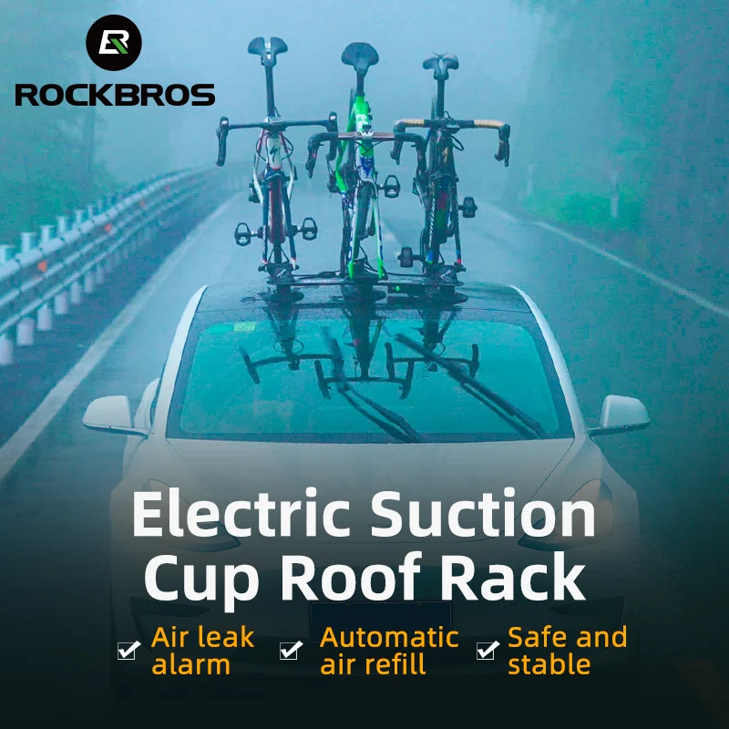 ROCKBROS Bicycle Racks Aluminum Alloy Electric Suction Cup Roof Top Bike Racks MTB Road USB Pressure Alarms Car Racks Cycling