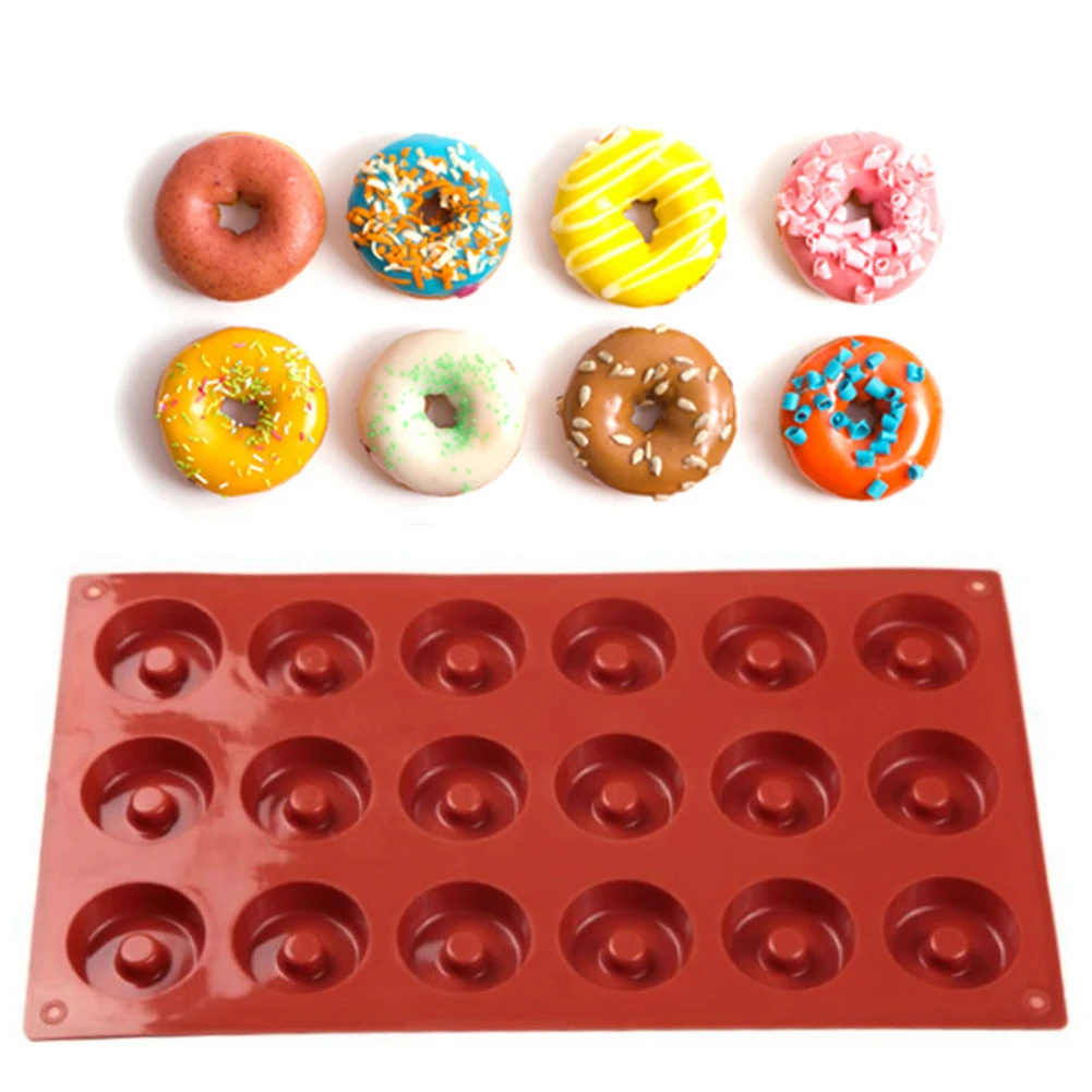 18 Grids 3D Donuts Baking Pan Moulds Silicone DIY Donut Pastry Decorating Mold Kitchen Cake Chocolate for Birthday Party