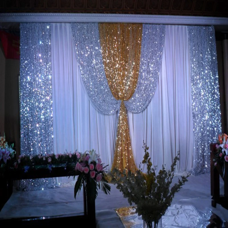 

3*6M/10x20FT Luxurious Decoration Gold and Silver Sequin Wedding Backdrop Drapery with White Curtain Drapery Party Decoration