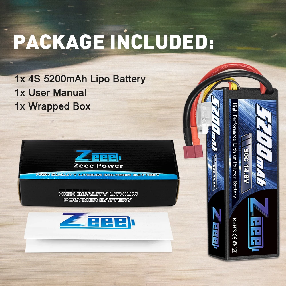 Zeee 4S Lipo Battery 14.8V 50C 5200mAh Hardcase with T Plug for RC Car Truck Crawler Monster Car Boat RC Helicopter Hobby Parts