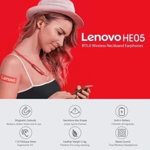Lenovo-HE05 سماعة رأس لاسلكية مغناطيسية طوق رقبة سماعة رياضية مع ميكروفون بلوتوث 5.0 100٪ أصلي بالجملة 10 قطع أعلى 10 مبيعات لسماعات Lenovo بالجملة - No3