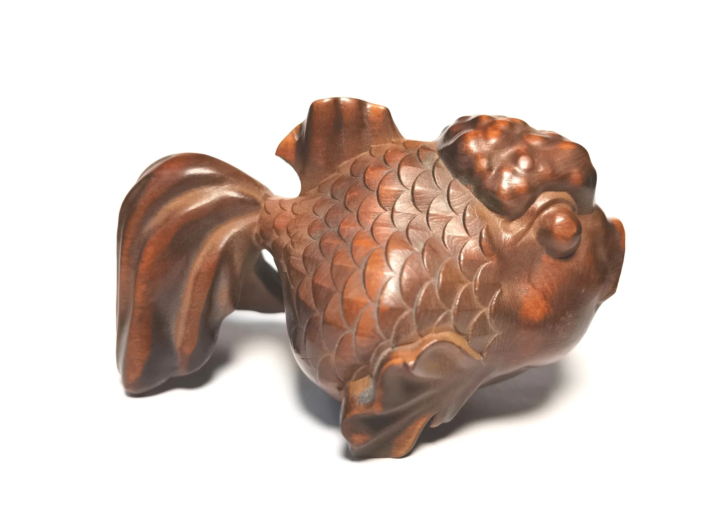 fine old china antique decor Boxwood wooden statue carvings carved Goldfish art