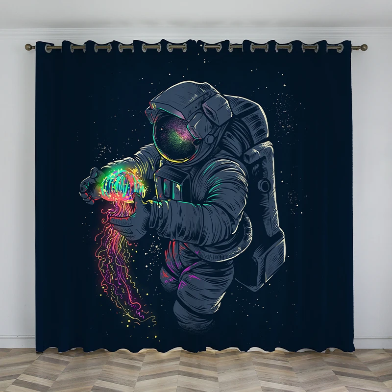 

Accept Oem Multisize Fantastic Star astronaut Colorful HD 3d Hook Curtains Digital Printing For bedroom