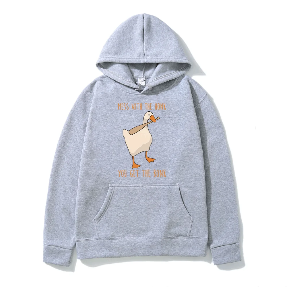 Mess with The Honk You Get The Bonk Hoodie Funny Cute Duck Print Hoodies Men Women Fall/winter Polar Fleece Hooded Sweatshirt