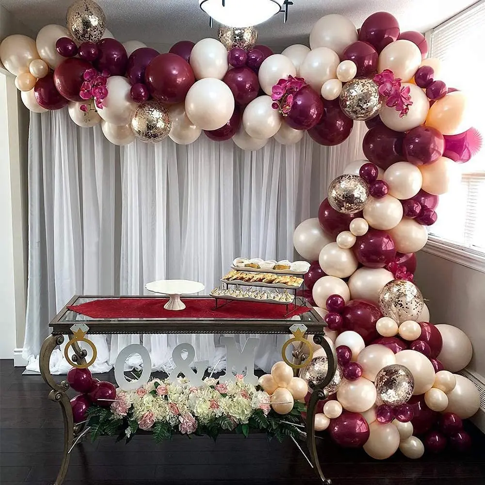 

118pcs Burgundy Balloon Garland Kit DIY Burgundy Blush Gold Confetti Balloons Strip for Wedding Bachelorette Birthday Decoration