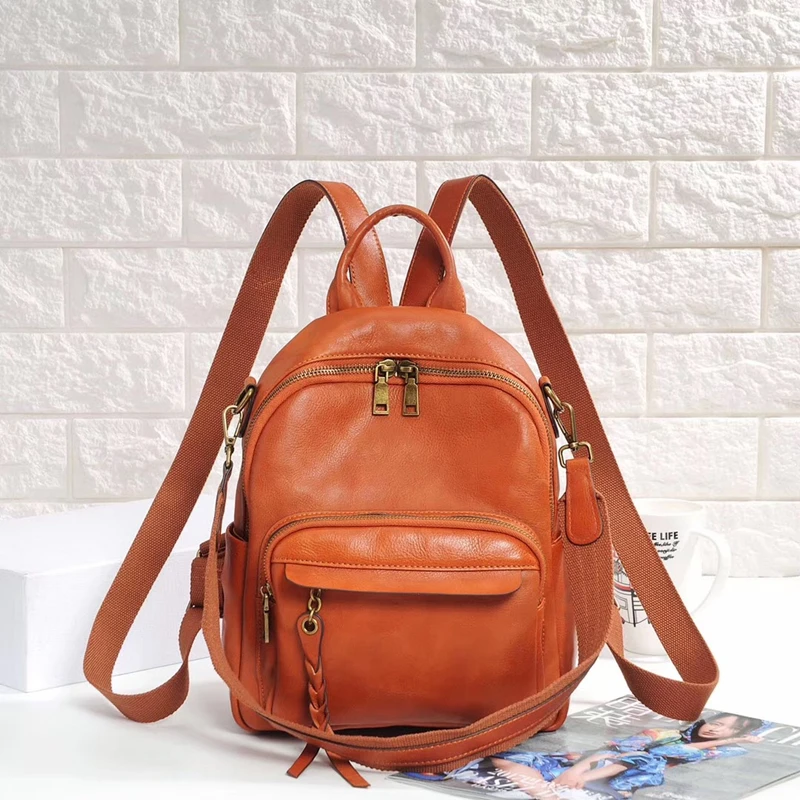 Nesitu High Quality New Coffee Yellow Orange Black Genuine Leather Women\'s Backpack Cowhide Girl Female Shoulder Bag Lady M9898