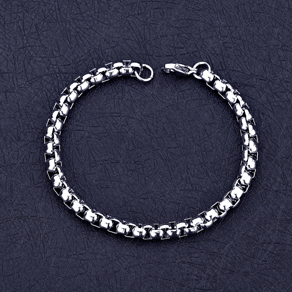 Fashion Hip Hop Rock Style Jewelry Set 6MM Stainless Steel Square Pearl Chain Necklace Bracelet For Men drop shipping