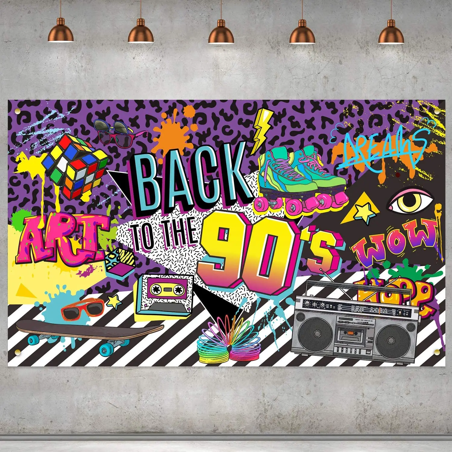 90s Theme การถ่ายภาพฉากหลัง Hip Hop Graffiti Back To 90's Party แบนเนอร์พื้นหลังตกแต่งตาราง Photo Booth Props