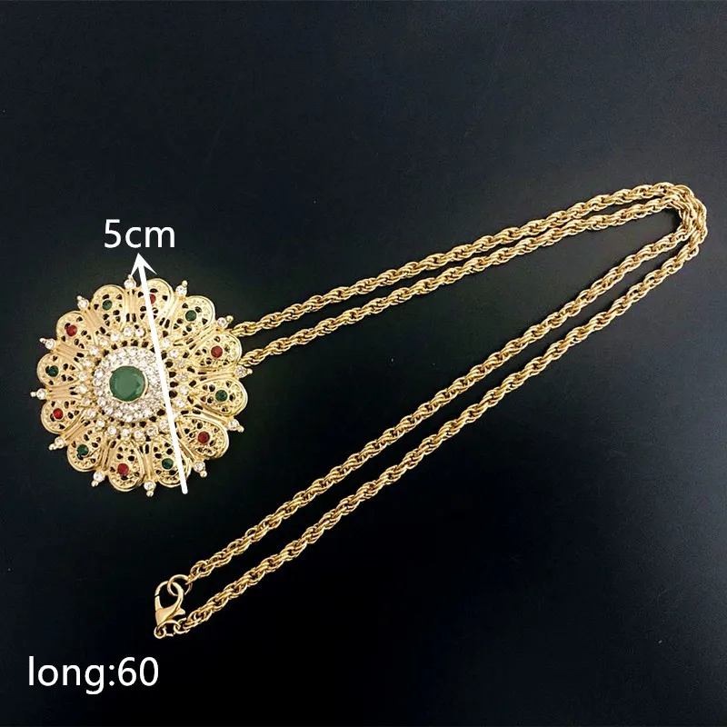 Fashion Jewelry Gold Color Long Pendant Necklace for Women Ethnic Wedding Gift Morocco Caftan Metal Flower Accessory
